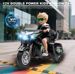 12V Electric Motorcycle for Kids Ages 3-8, 2 Seats Ride-On Motorbike with 3 Wheels, Bluetooth, USB, LED Light & Storage Box | Safe & Durable Kids Toy