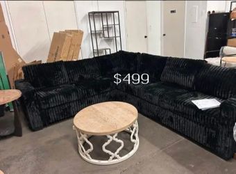 Large sectional sofa black Fur-Like Jumbo Corduroy NEW