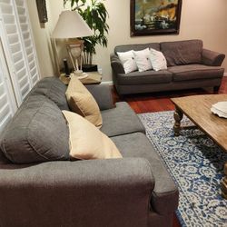 Gray Sofa Set – Couch + Loveseat + Ottomans + Pillows