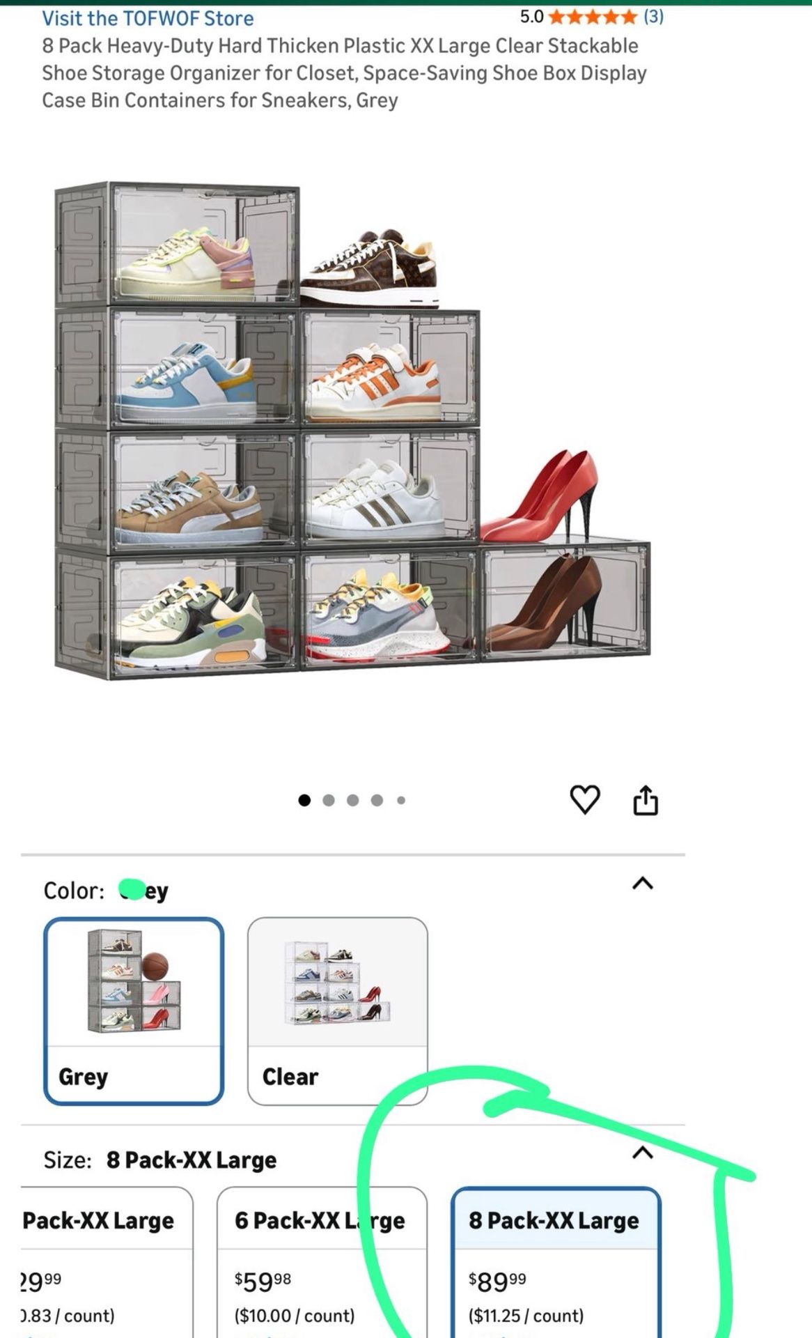 8 Pack Heavy-Duty Hard Thicken Plastic XX Large Clear Stackable Shoe Storage Organizer for Closet, Space-Saving Shoe Box Display Case Bin Containers f