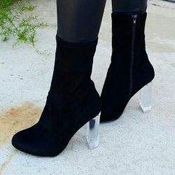 Black booties with clear heel