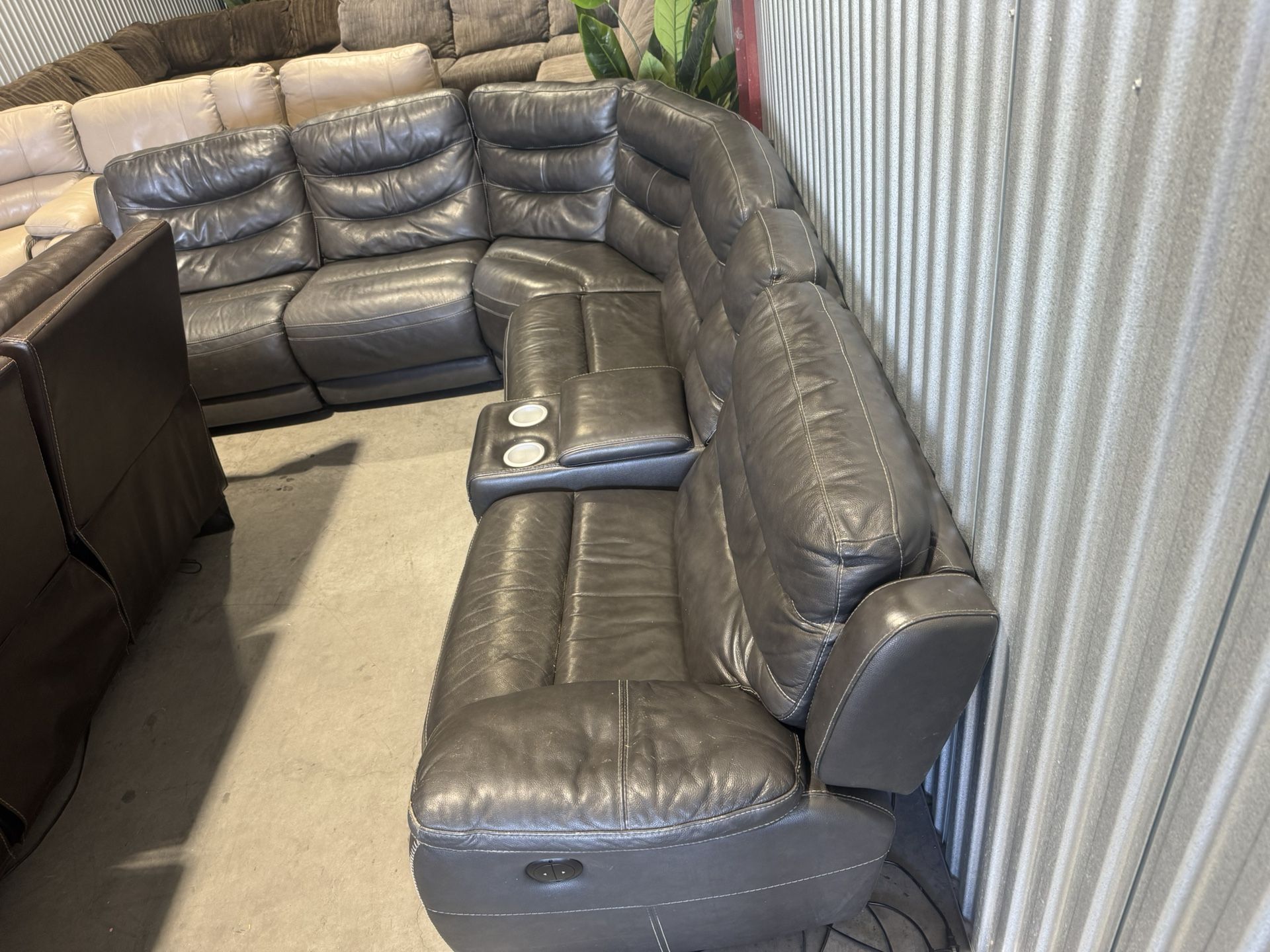 Free Delivery* Gray Leather Power Reclining Sectional