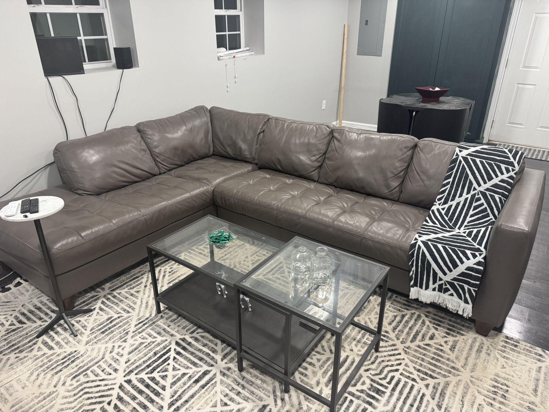 Grey leather Sectional