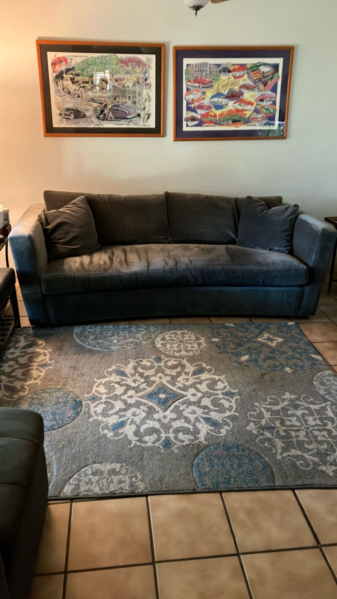 Blue Sofa With Waterfowl Feathers Pillows
