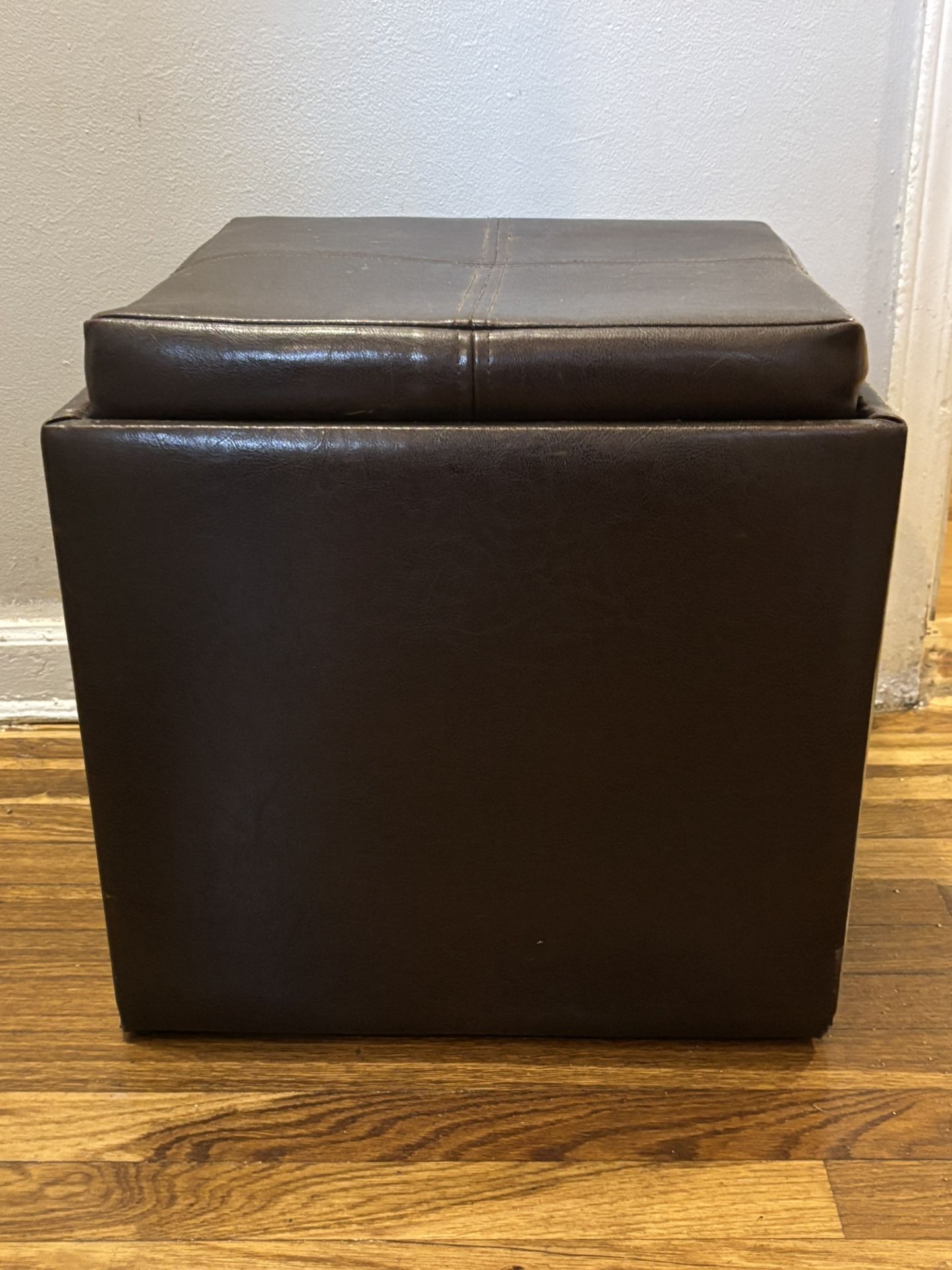 Set Of 2 Brown Faux Leather Storage Ottoman W/ Reversible Top