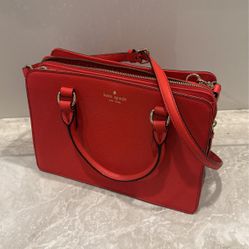 Kate Spade Red Leather Satchel Bag with Shoulder Strap