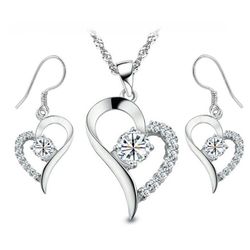 Crystal Heart Real White Gold Plated Jewelry Set