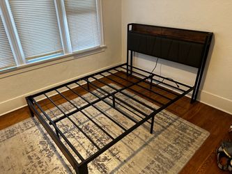 Used Full Size Bed Frame with Storage Headboard and Charging Station