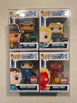 Fantastic Four Funko Pop Set *MINT* GITD Marvel Collector Corps GameStop Exclusive MCC MCU 556 with protector GLOW Human Torch Thing Invisible Girl