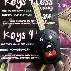 [$100 in Pomona] Nissan & Infiniti Head Key & Remote Copy (Sentra, Versa Note, G35, Rogue, Juke, Armada, Pathfinder, FX35, FX45)