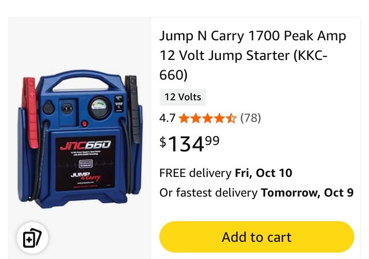 Jump N Carry 1700 Peak Amp 12 Volt Jump Starter (KKC- 660)