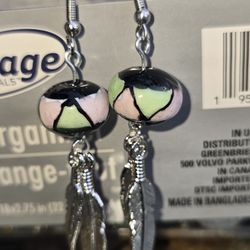 Glass Bead With Feathers Earrings