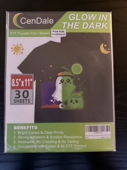 CenDale Glow-in-the-Dark DTF Film — Full 30-Sheet Pack