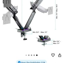 NEW - ARES WING RGB Dual Monitor Arm for 17-38" Ultrawide Screens, Holds 35.2lbs, Heavy Duty Dual Monitor Stand for Desk, Adjustable Double Mount with