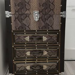 Vintage-Style Rolling Storage Trunk – Faux Snakeskin