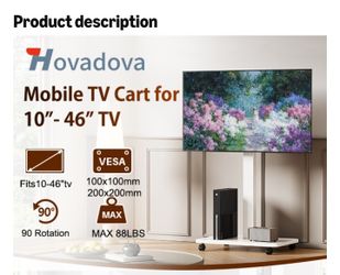 Rolling TV Stand for 10 to 46 Inch Flat Curved TV with Rotating, Portrait to Landscape, Height Adjustable Portable TV Stand with Wheels, Universal TV 