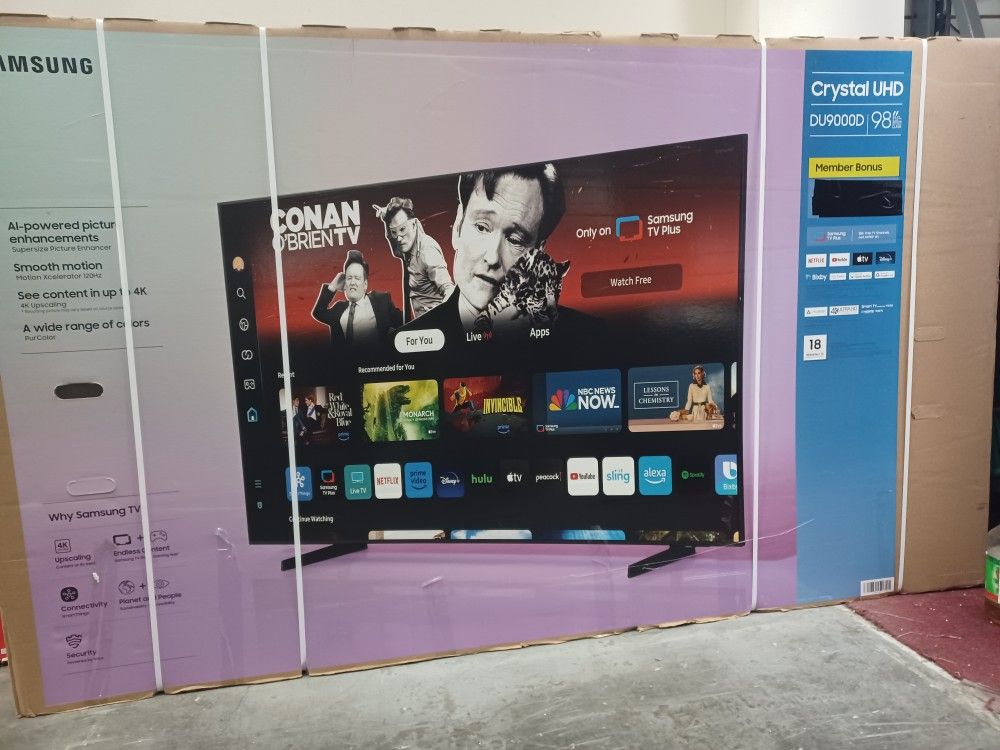 98" Screen Led Smart 4k By Samsung Crystal Ultra HDTV. Original Box SEALED