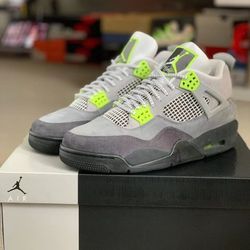 Jordan Air Jordan 4 retro se'95 neon Lightweight Braided Low-top Retro Basketball Shoes Men's and Women's Gray Green 
