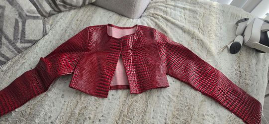 Red Crocodile Embossed Cropped Jacket
