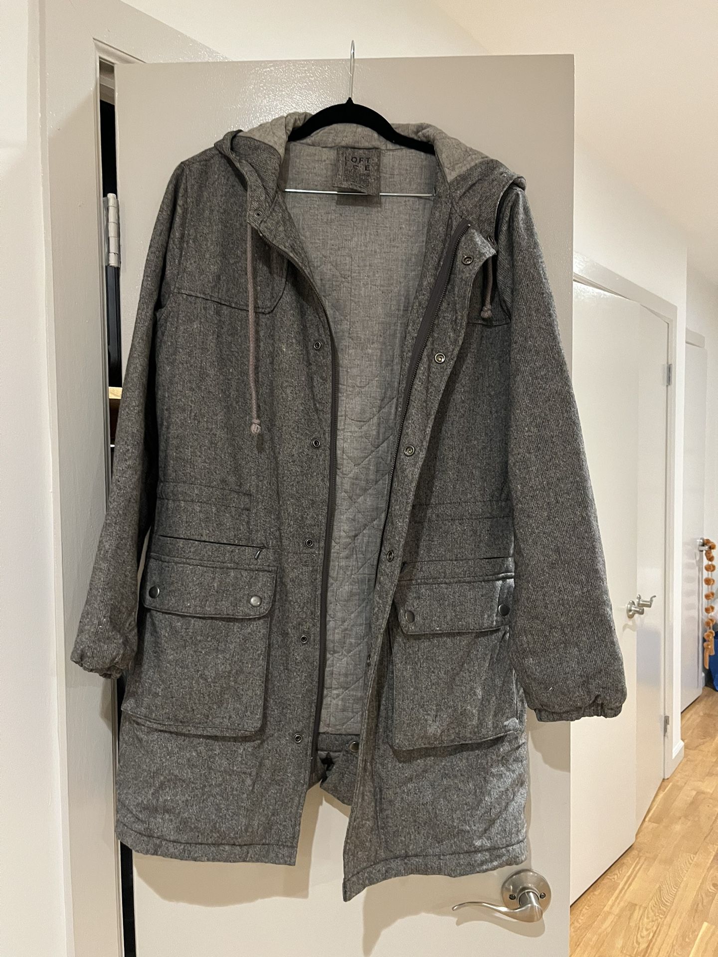 By Loft Men Wool Grey Parka For Winter Small