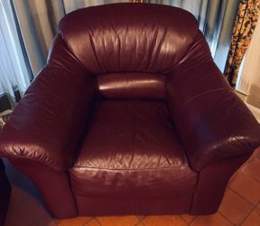 Real leather arm chair and ottoman