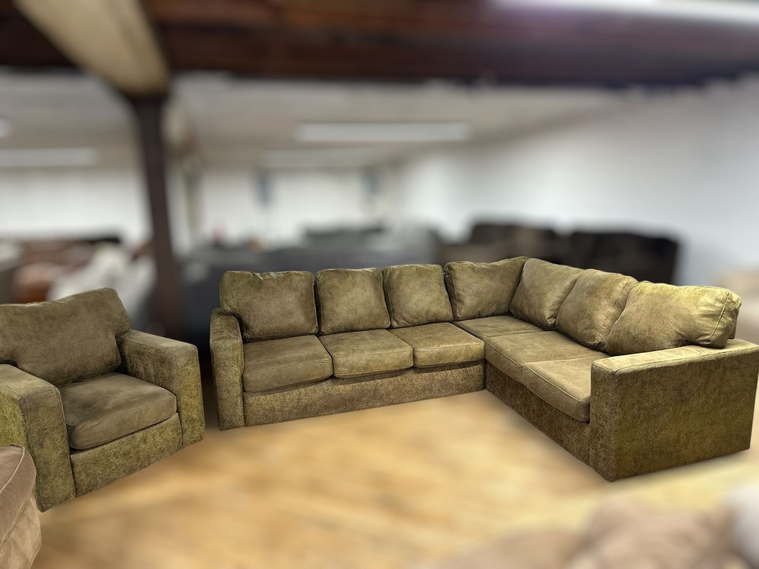 Free Delivery- brown L shape sectional sofa couch and chair