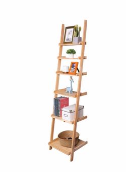FIT Homaterial Modern 6-Tier Ladder Bookshelf Organizer, Solid Wood