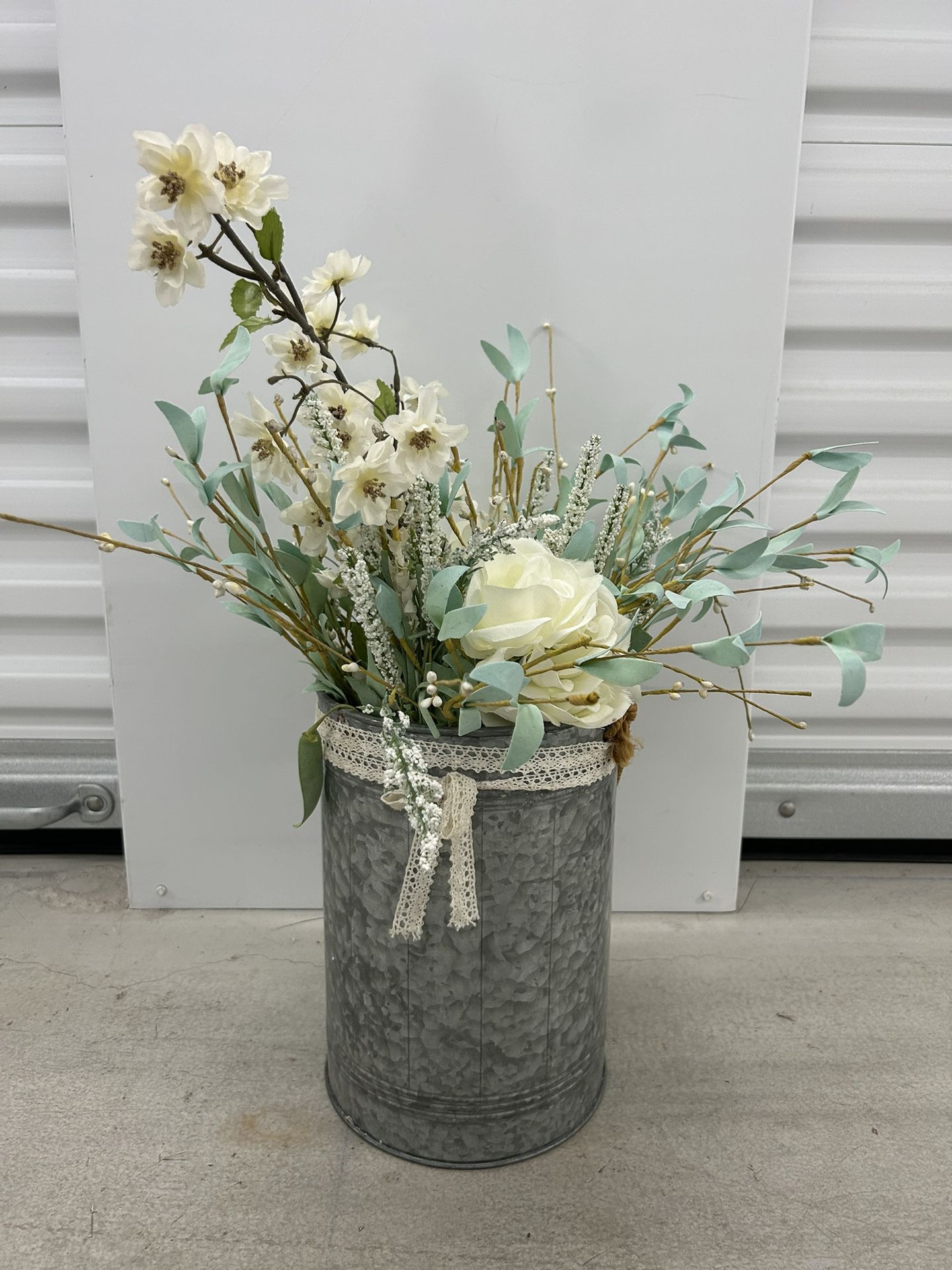 Artificial Flowers In Metal Vase