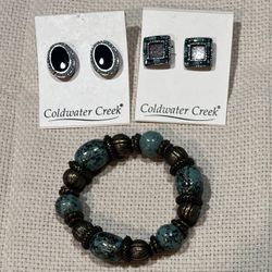 Vintage Coldwater Creek bracelet/earrings – turquoise/brass look.