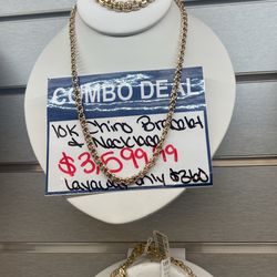10kt Chino Link Necklace And Bracelet Set