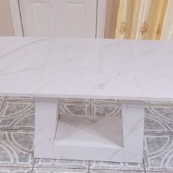 Tribesigns 63-Inch Dining Table for 4 to 6 People, Modern Rectangular Dining Room Table, Wooden Faux Marble Dinner Table with Sturdy Base