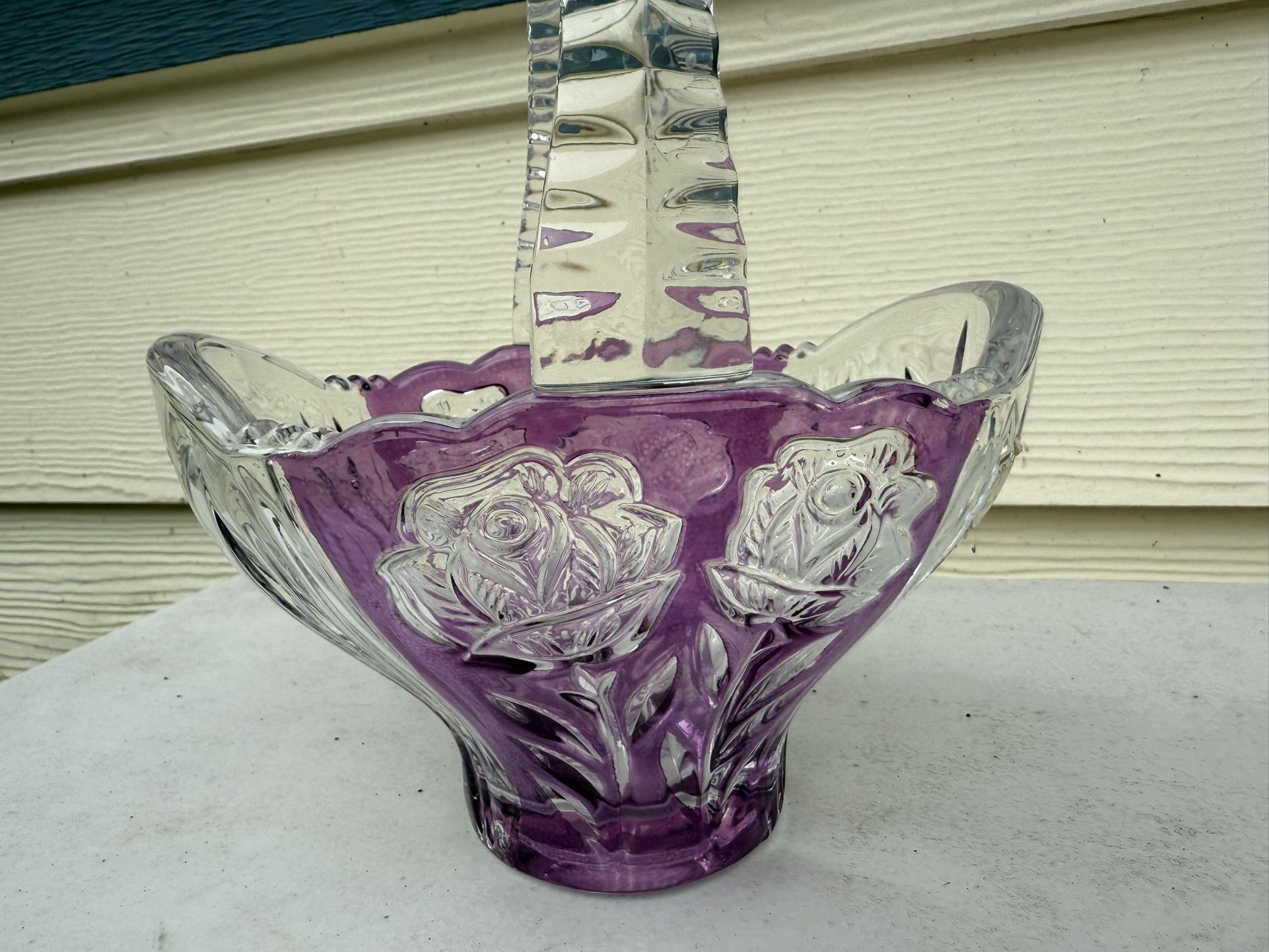Purple And Clear Cut Crystal Basket