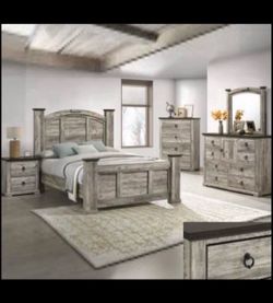 4- Pc Bedroom set Dresser,Mirror  Nightstand (1) Queen size bed frame  Not including Mattress and Box Sp
