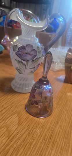 Fenton Handpainted Glass Bell and Vase Set