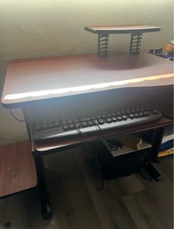 Computer Desk with Keyboard Tray and Monitor Shelf