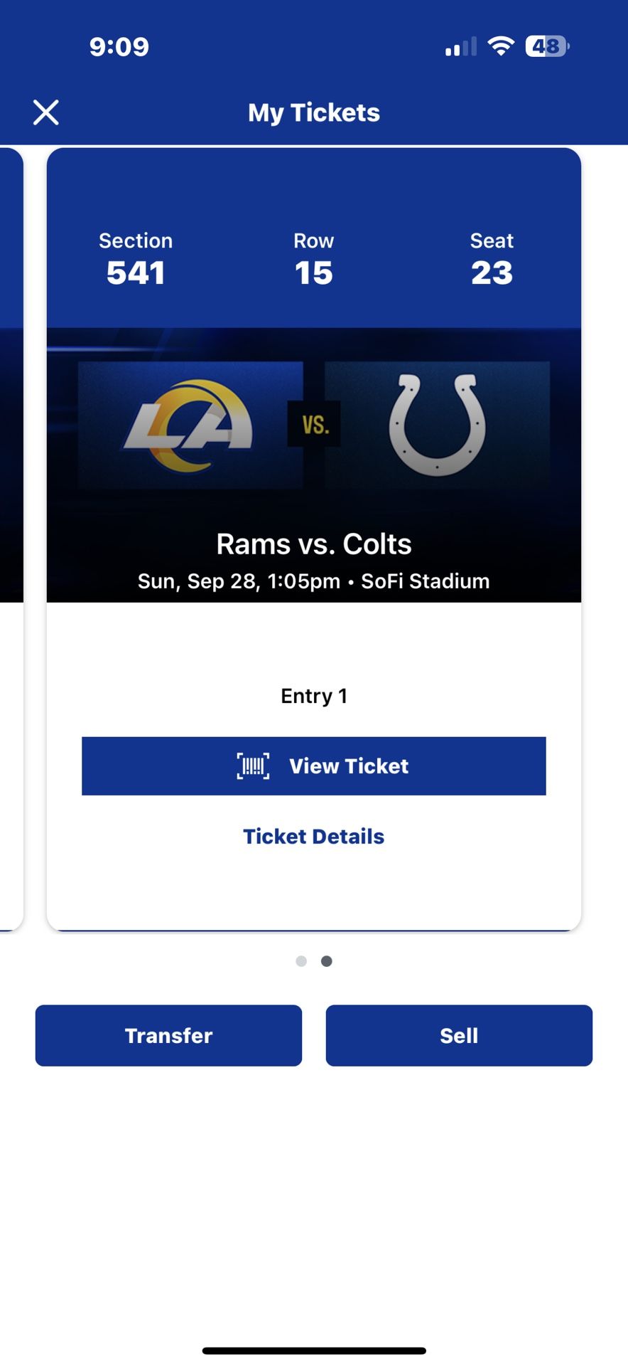 Rams vs Colts 2 Tickets For $100