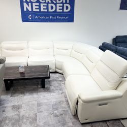 Leather White Sectional Dual Power Recliner Sectional - We Deliver & Finance 