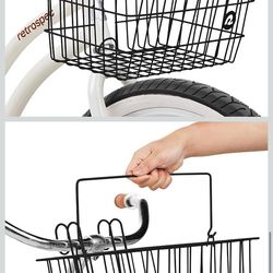 Bike Basket - Detachable Steel Handlebar Basket with Carrying Handle for Commuting, Shopping & Beach Trips Biking Gear