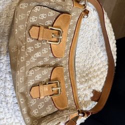 Dooney & Bourke Gretta Collection Signature Logo Hobo shoulder bag in coated canvas with leather trim