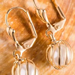 18k Gold plated caged pearl drop earrings 