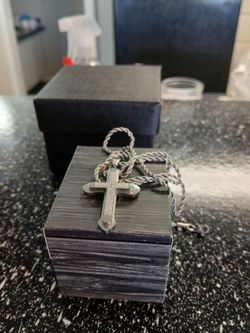 Silver Cross Pendant Rope Chain Necklace