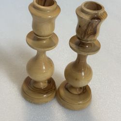 Olive Wood Hand Made Set Of 2 Candles Holders 