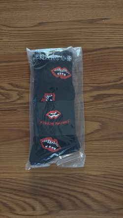 Black Chrome Crew Socks with Lip Print