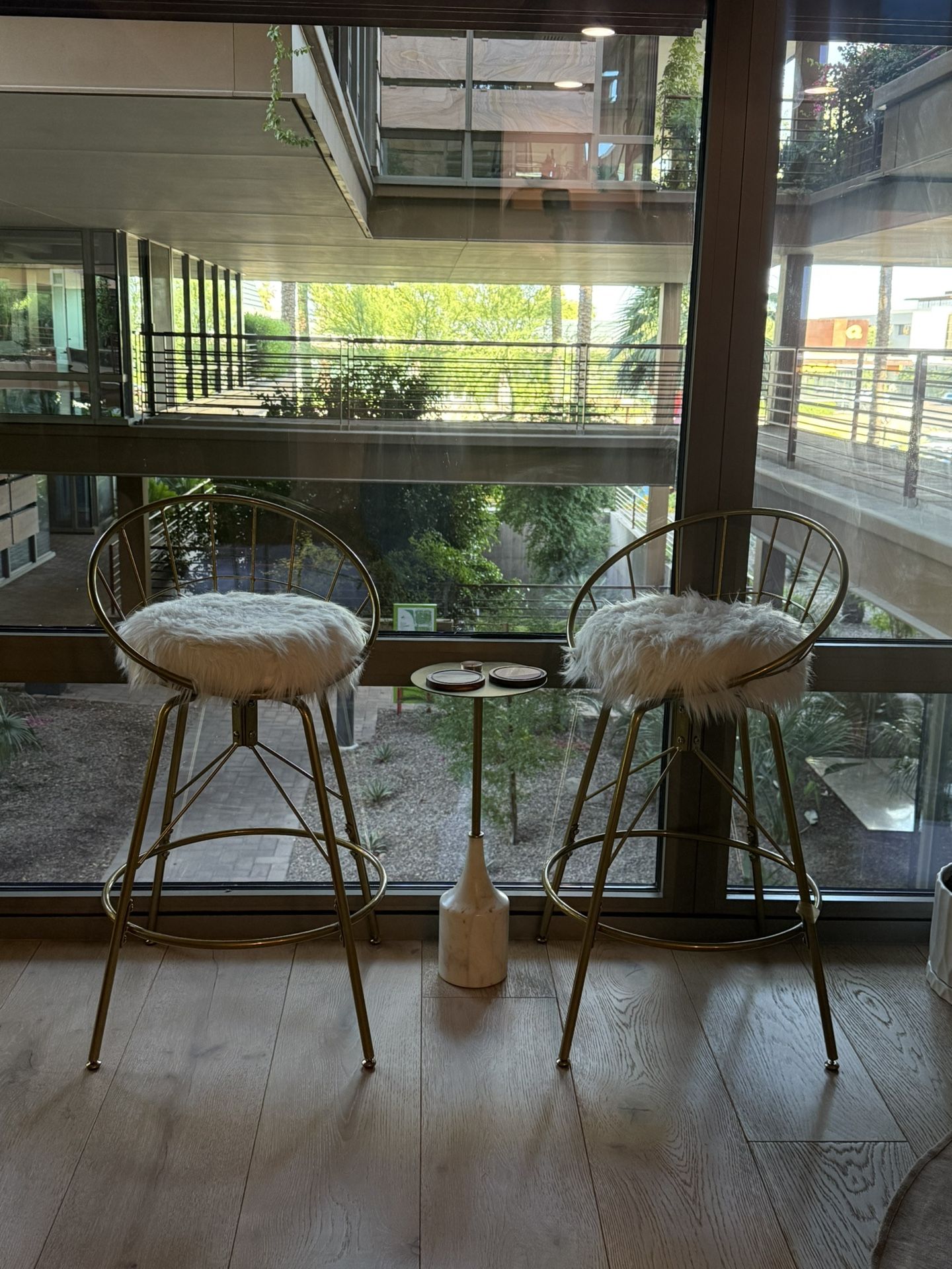 2 Gold And White Fluffy Bar Stools