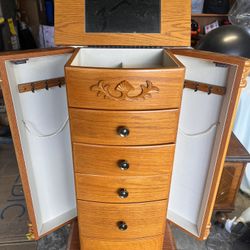 💍 Wood Jewelry Armoire / Storage Hutch – 16"W x 10"D x 40"H 