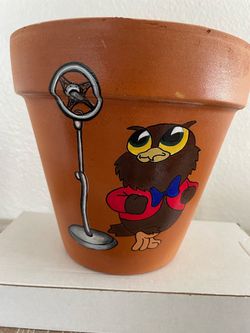 Hand-Painted Owl Jolson 6 inch Terracotta Flower Pot