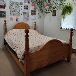Full Size Wood Bed Frame, Box Spring And Mattress