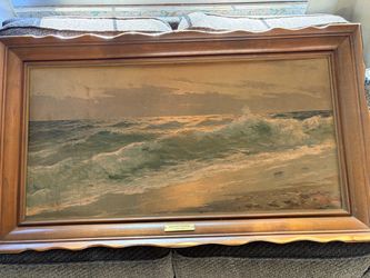 Framed Seascape Oil Painting with Brass Plaque