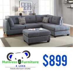 3-Piece Grey Sectional (Ottoman Not Included)