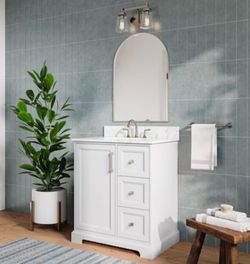 allen + roth Pittman 30-in White Undermount Single Sink Bathroom Vanity with White Calacatta Veined Engineered Stone Top (Fully Assembled)